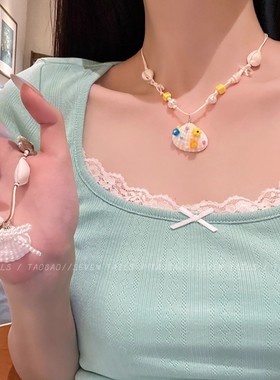 海边见~多巴胺贝壳串珠项链女小众设计感锁骨链度假风颈链配饰夏