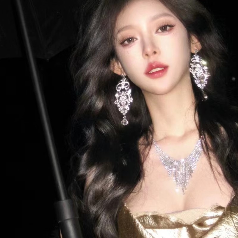 闪耀星河长款流苏锆石耳环新娘气质婚纱耳饰轻奢晚宴名媛礼服耳钉