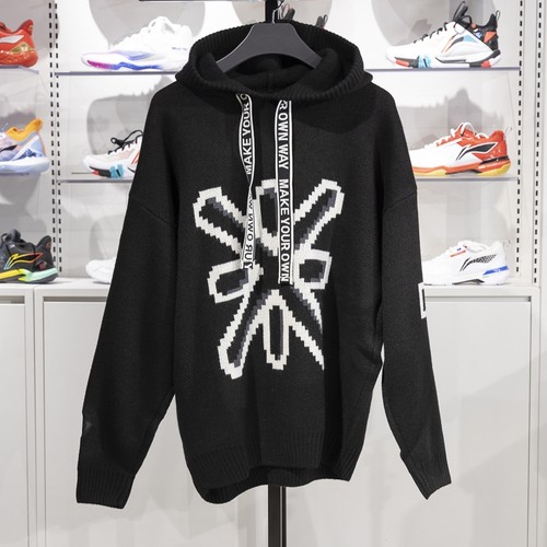 李宁套头连帽编织衫保暖舒适