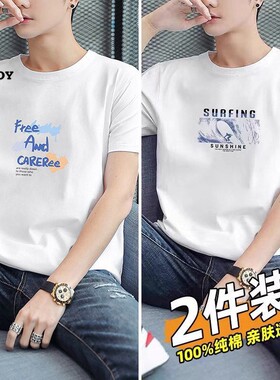 2件】花花公子2025新款短袖t恤男士夏季纯棉半袖休闲宽松圆领体恤