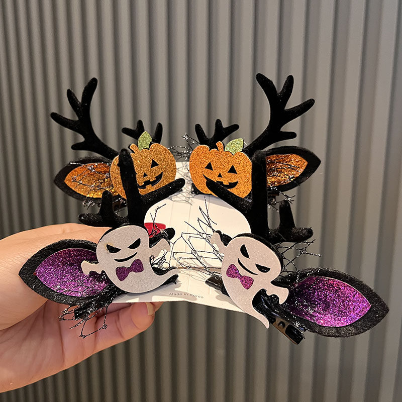 万圣节女童头饰暗黑儿童恶魔对夹女巫发饰品成人装饰头箍装扮发夹