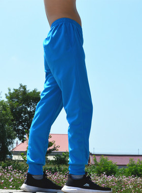 天蓝色一道杠校服裤小学初中生夏秋男女束脚运动长裤大码定做包邮