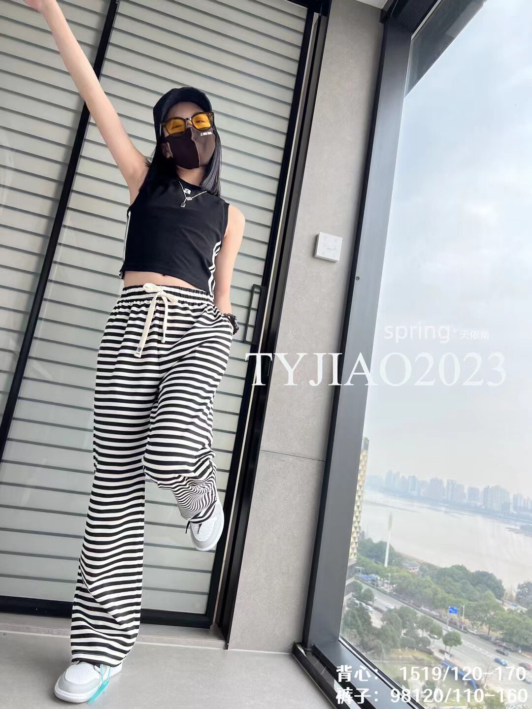 天依角裤子直筒斑马条纹春夏韩版男女中大童青少年亲子98130图片