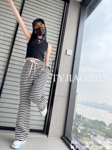 天依角裤子直筒斑马条纹春夏韩版男女中大童青少年亲子98130