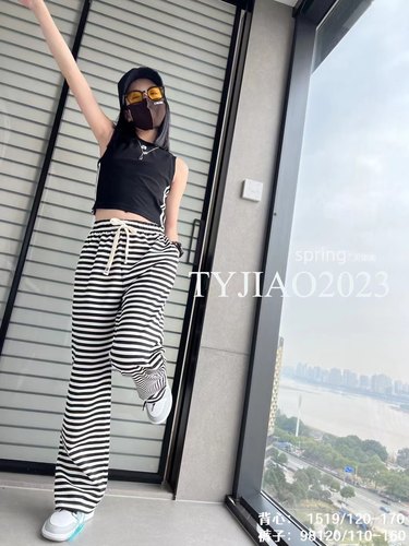 天依角裤子直筒斑马条纹春夏韩版男女中大童青少年亲子98130