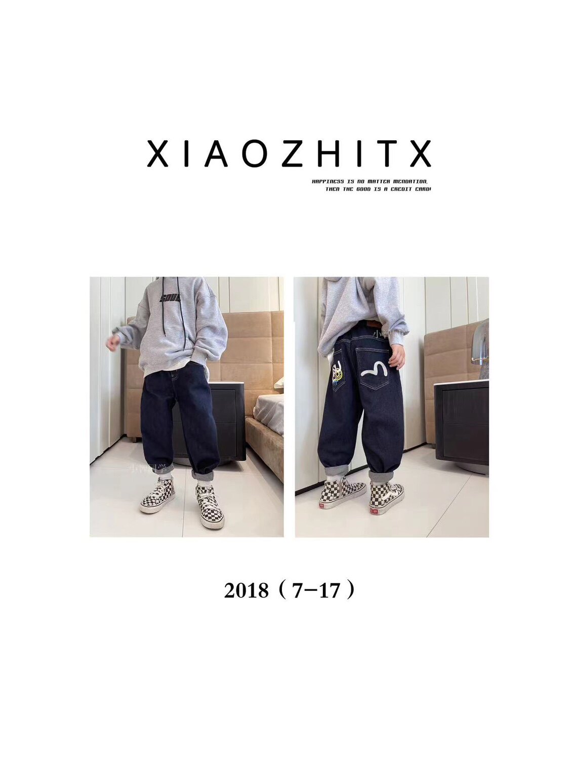 小智同学牛仔裤原色普蓝秋冬男女中大童韩版屁兜简标小脚2018