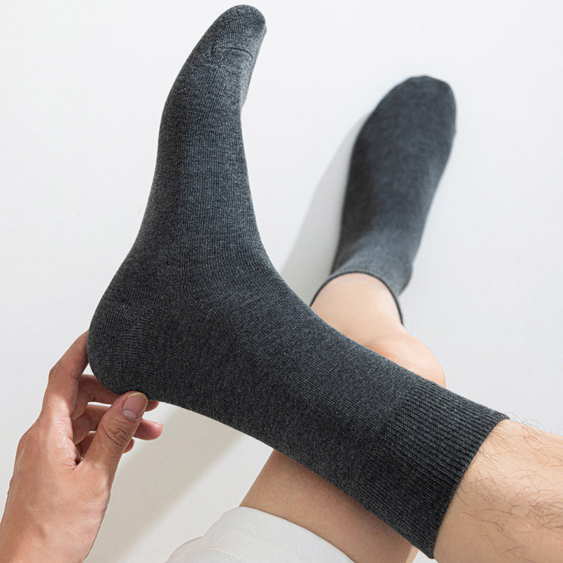 男士中筒袜春秋季透气吸汗纯棉无骨男袜灰色商务袜纯色百搭长袜男