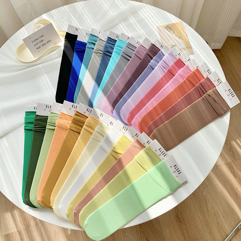 冰冰袜子女中筒袜白色夏季薄款ins潮网红天鹅绒外穿春秋长堆堆袜