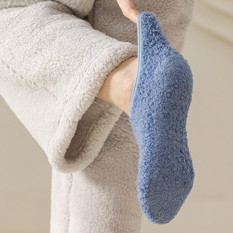 男士地板袜珊瑚绒加绒加厚暖脚点胶防滑居家袜子男短筒隐形船袜男