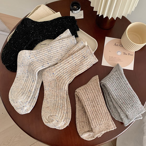冬季羊绒袜子女ins点子纱复古日系中筒堆堆袜韩国抽条羊毛女袜长