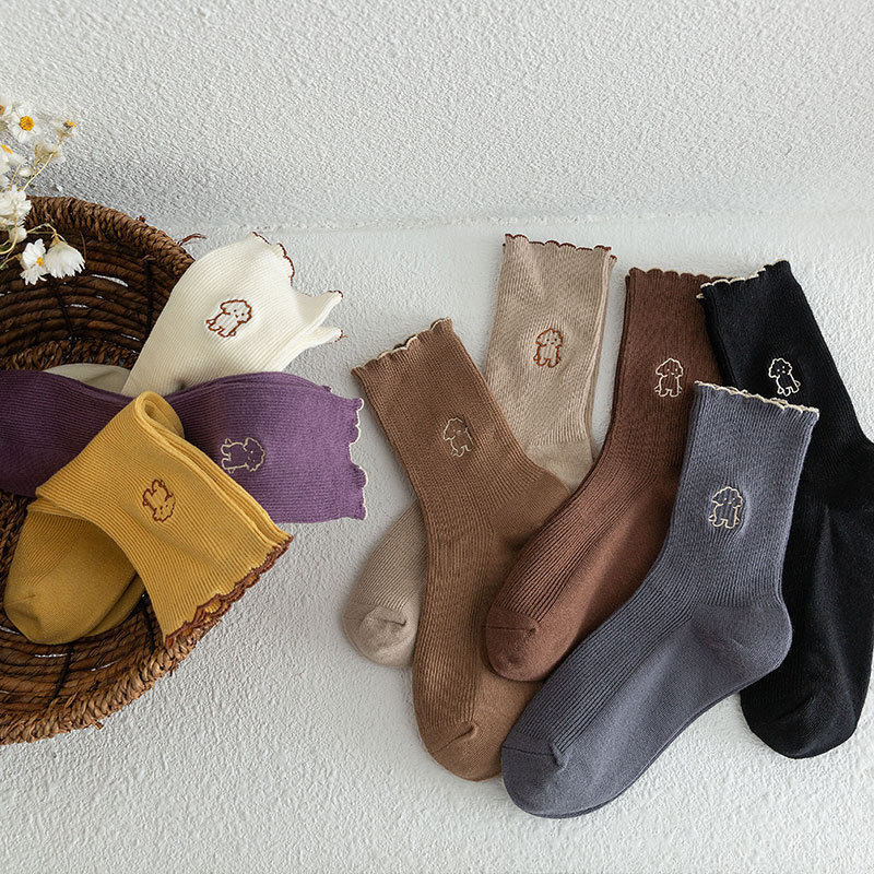 花边袜子女中筒袜ins潮日系可爱夏季薄款纯色韩国卡通纯棉长袜女