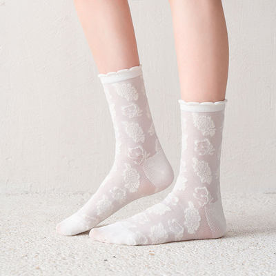 袜子女花朵韩版学院风白色堆堆袜