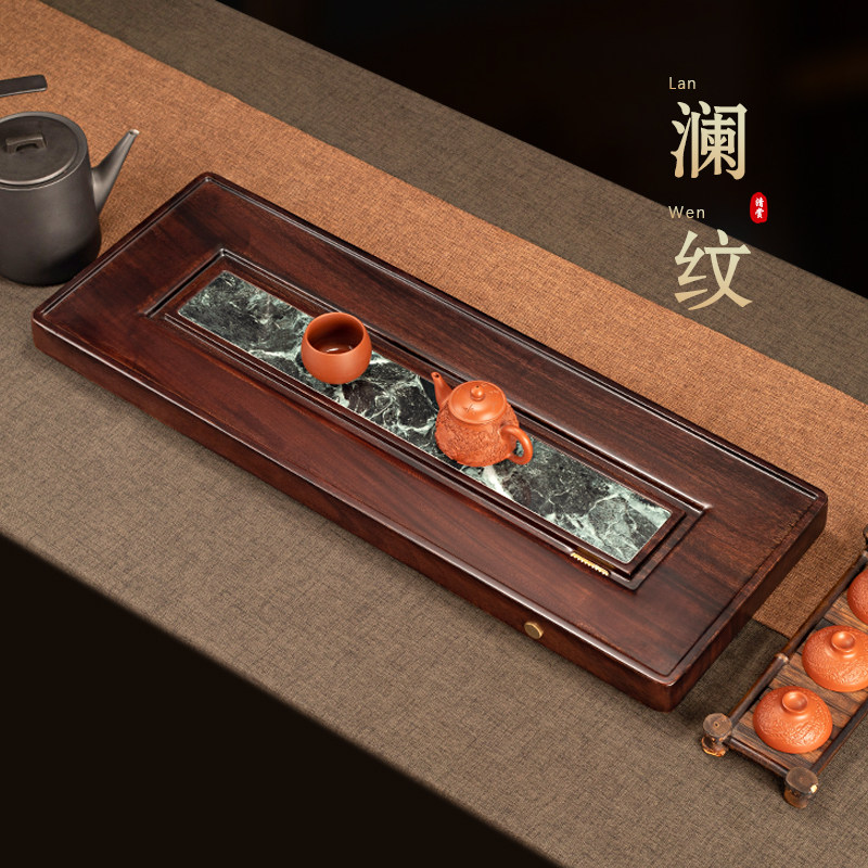 胡桃木茶盘家用客厅整块纯实木奢石茶台简约功夫茶具排水式茶托盘
