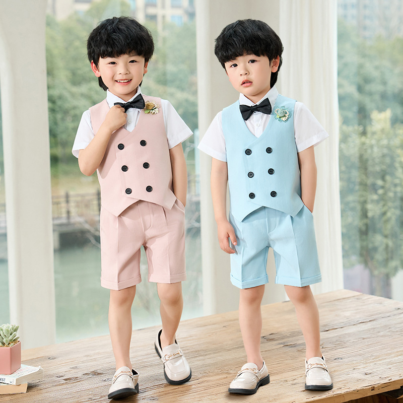 儿童西装春夏新款马甲套装男童演出比赛主持摄影服花童庆典婚礼服