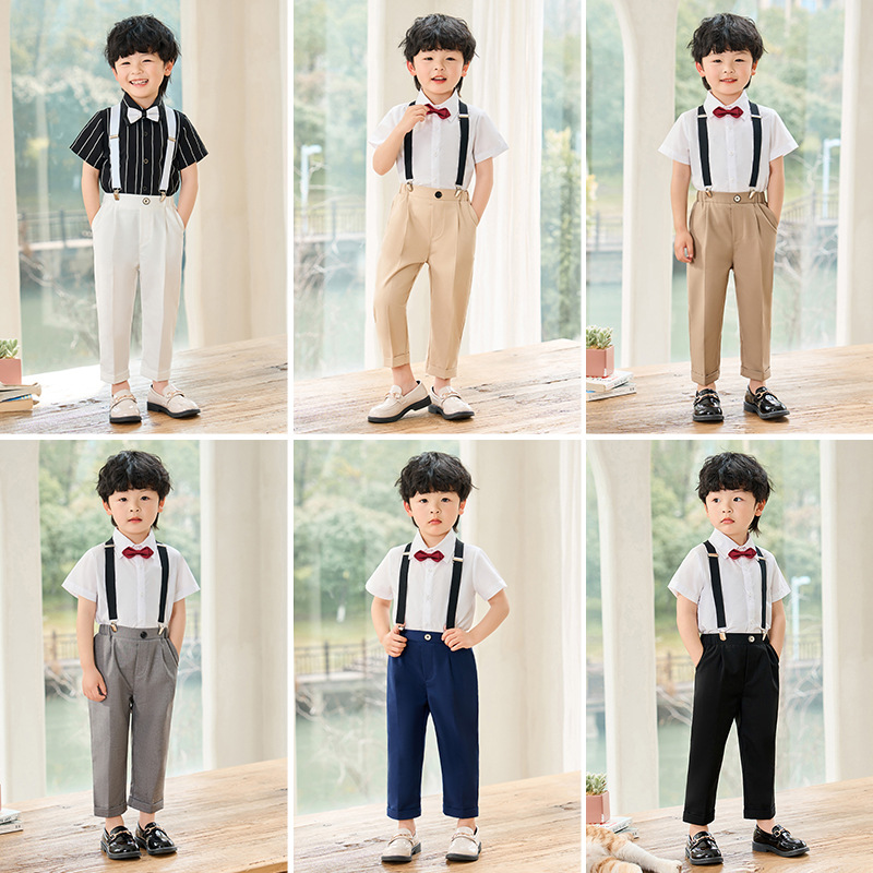 儿童背带裤套装夏季新款宝宝周岁生日礼服男童西装主持演出摄影服