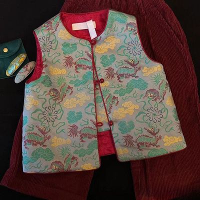 儿童新中式男童宝宝马甲中国风新年装女童拜年服宝宝中式马甲夹棉