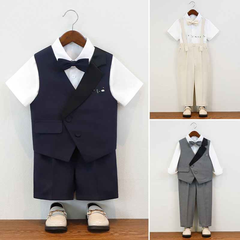 儿童西装男童韩版时尚马甲套装花童周岁礼服男孩主持钢琴演出服