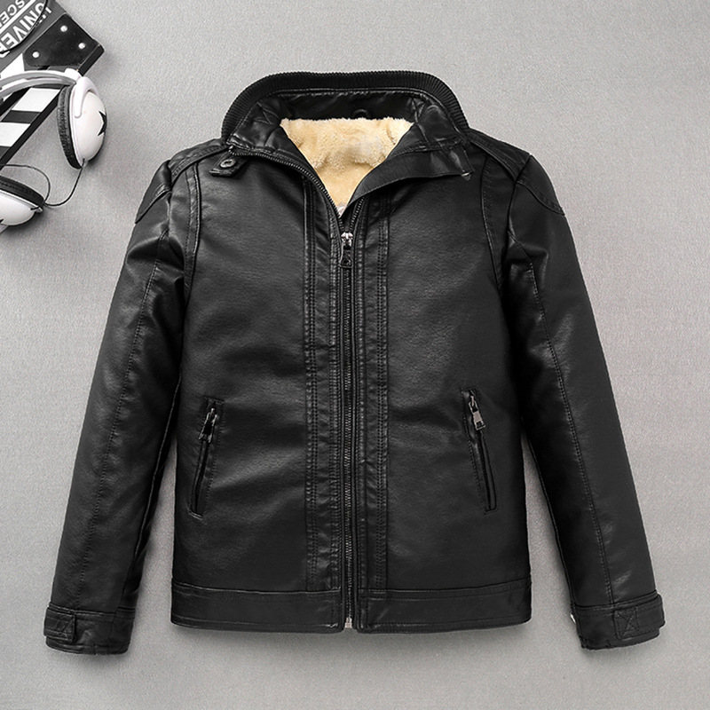 儿童加绒外套中大童冬季皮夹克