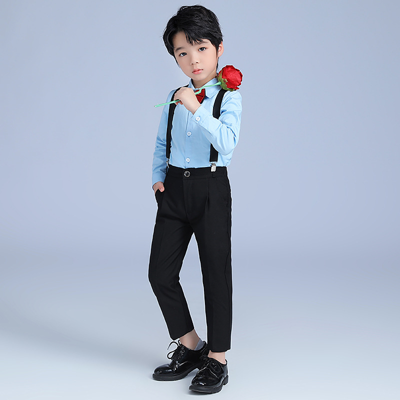 夏季新款男童礼服套装儿童背带裤三件套婚礼花童合唱钢琴表演