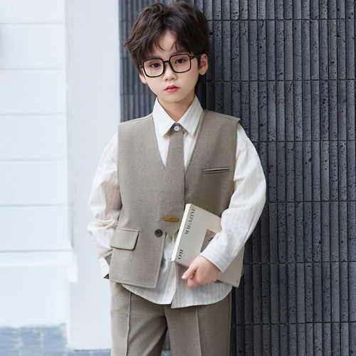 小主持人男童礼服帅气高级感儿童西装套装夏季花童西服男孩演出服