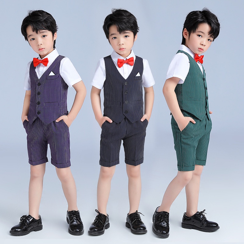儿童礼服夏季条纹马甲钢琴演出服