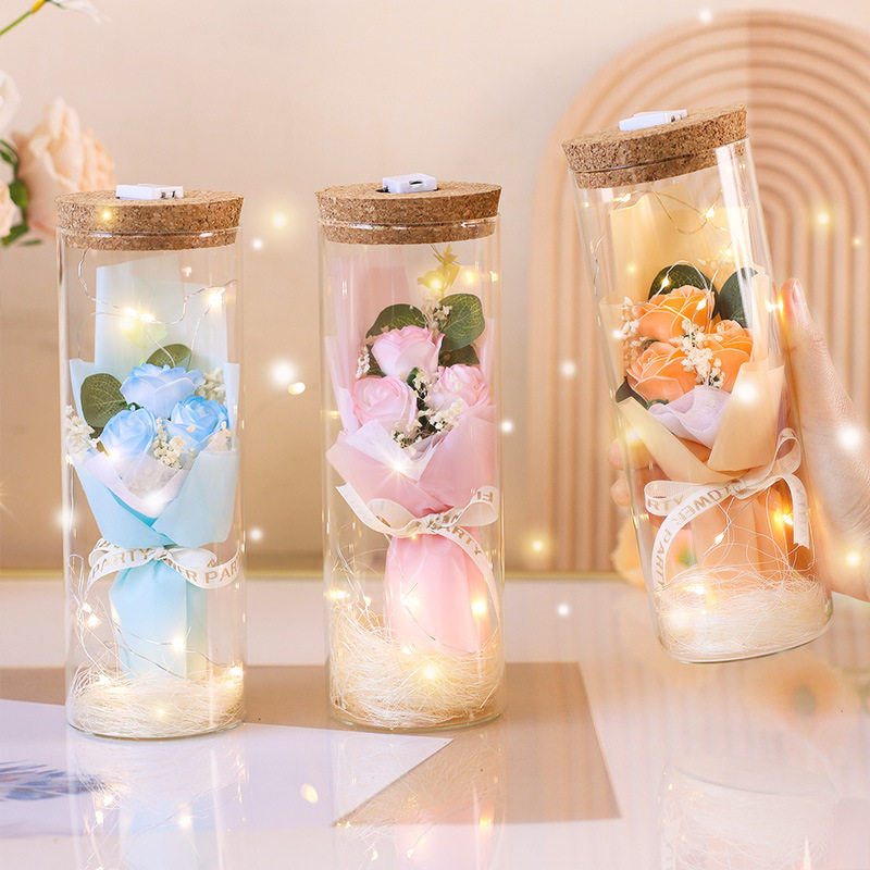 仿真香皂花生日送女友玻璃瓶玫瑰花向日葵花束浪漫母亲节520礼物