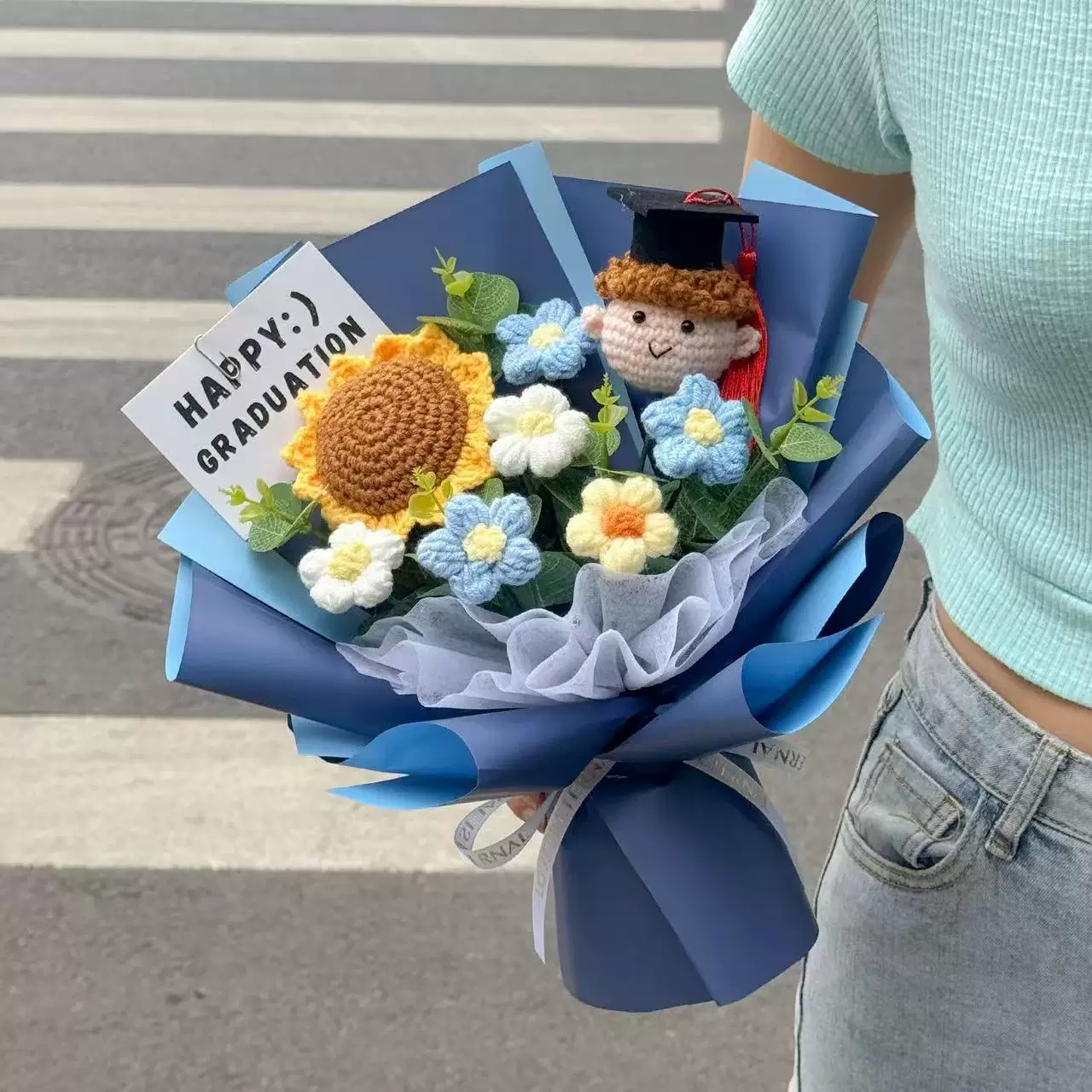 手工针织向日葵博士毕业季礼物花束送中高考生朋友成人礼拍照道具