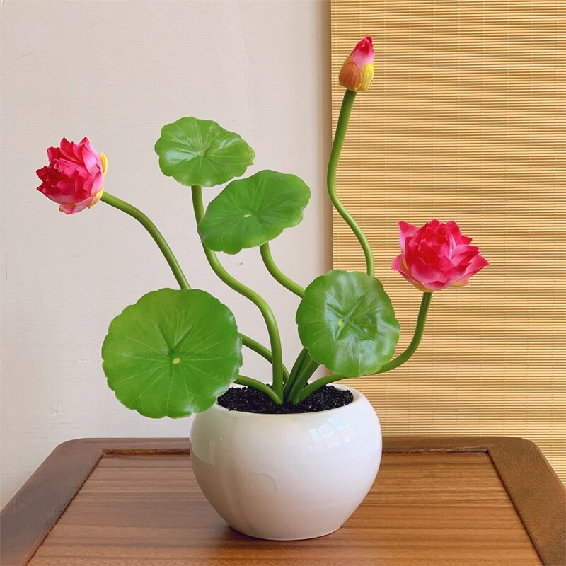 荷花仿真花摆设供佛莲花佛台装饰家居室内摆件桌面简约假花盆栽
