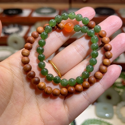 碧玉檀木设计款双圈手串6mm