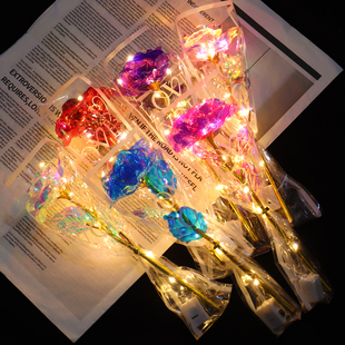 发光玫瑰花彩金永生花地推扫码小礼品广场夜市闪光玩具情人节礼物