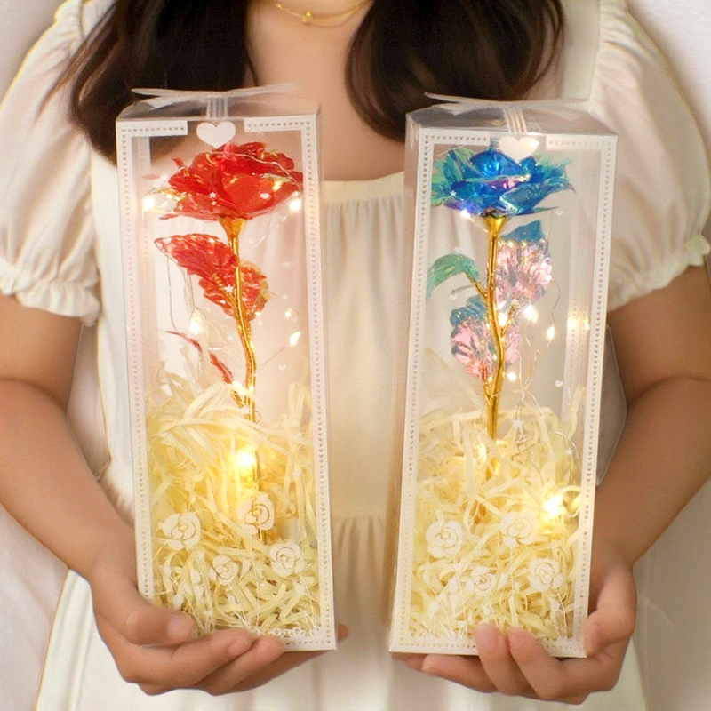 礼盒装发光七彩玫瑰花炫彩永生花情人节礼物教师节送老师小礼品