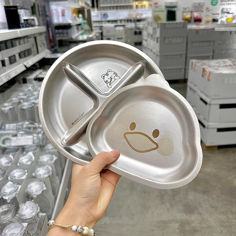 食品级304不锈钢一年级儿童男女宝宝分格餐盘分隔餐具耐摔盘卡通
