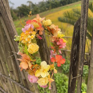 民族风仿真花环发饰女彩色花朵橙黄橘色发箍簪花头饰写真拍摄道具