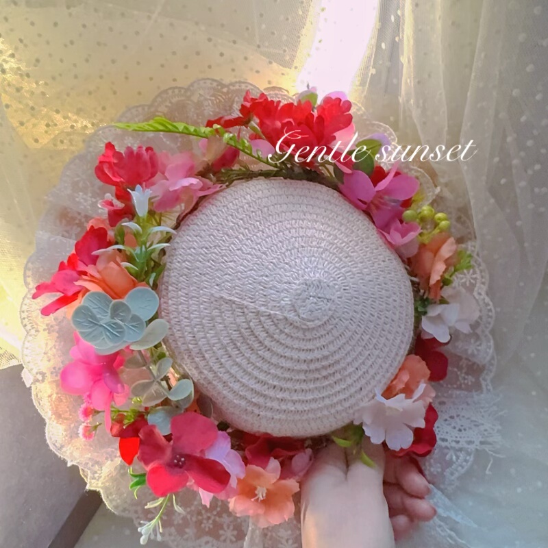 小众花环头饰仿真花深粉红色