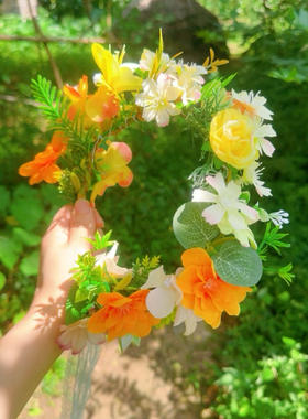 仙气花环头饰森系浅黄色头花发饰氛围感旅游拍照道具