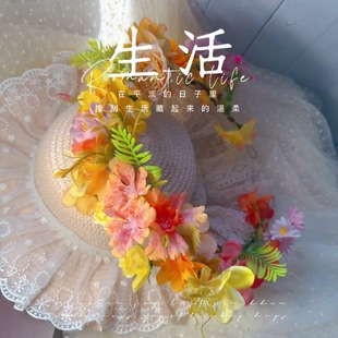 森系仿真花环头饰甜美超仙黄色加密花朵发饰拍照写真新娘头饰