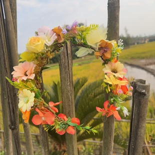 黄紫色花朵花环头饰女摄影写真发饰民族风簪花发箍演出拍照道具