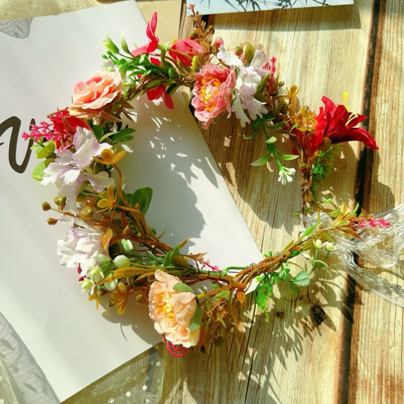 DIY新品仿真玫瑰绣球布艺花头饰花环蜡烛花婚礼桌花烛台花粉紫红