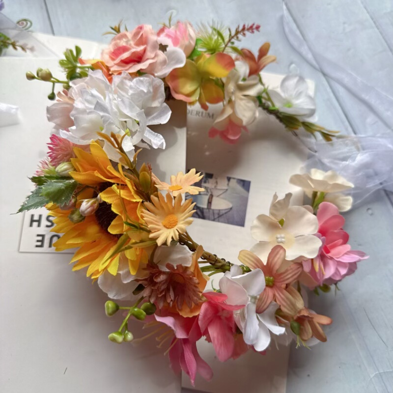 原创森系仿真向日葵花环发箍女圆形花朵头饰拍照写真仙女风发饰
