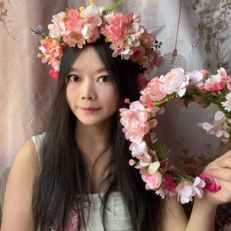 超仙仿山茶花粉色玫瑰绣球花朵花环头饰女森系氛围感发箍拍照道具