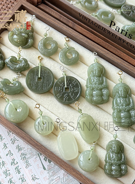 天然新疆和田玉平安扣吊坠时来运转项链佛公DIYS925银扣头毛衣链