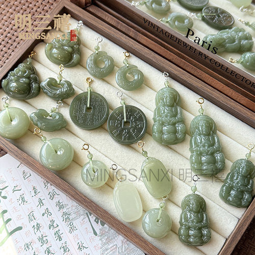 天然新疆和田玉平安扣吊坠时来运转项链佛公DIYS925银扣头毛衣链