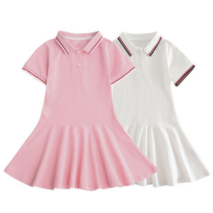 女童连衣裙夏季短袖纯棉学院风公主裙儿童polo裙女孩中大童裙子亲