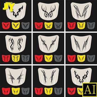 抽象几何Racing汽车引擎盖车盖拉花贴花装饰图案设计矢量图AI素材