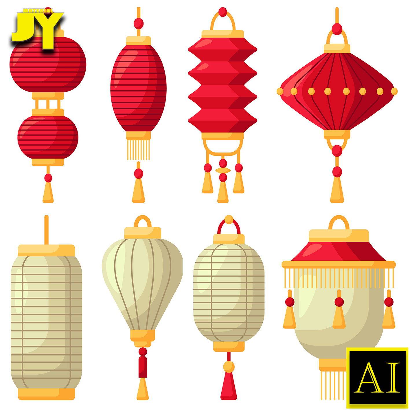 兔子灯笼3d图标中国风春节元素ai矢量图设计素材
