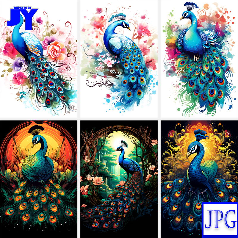 孔雀素材孔雀升华烫画手绘水彩花鸟玄关装饰画高清JPG设计素材图片