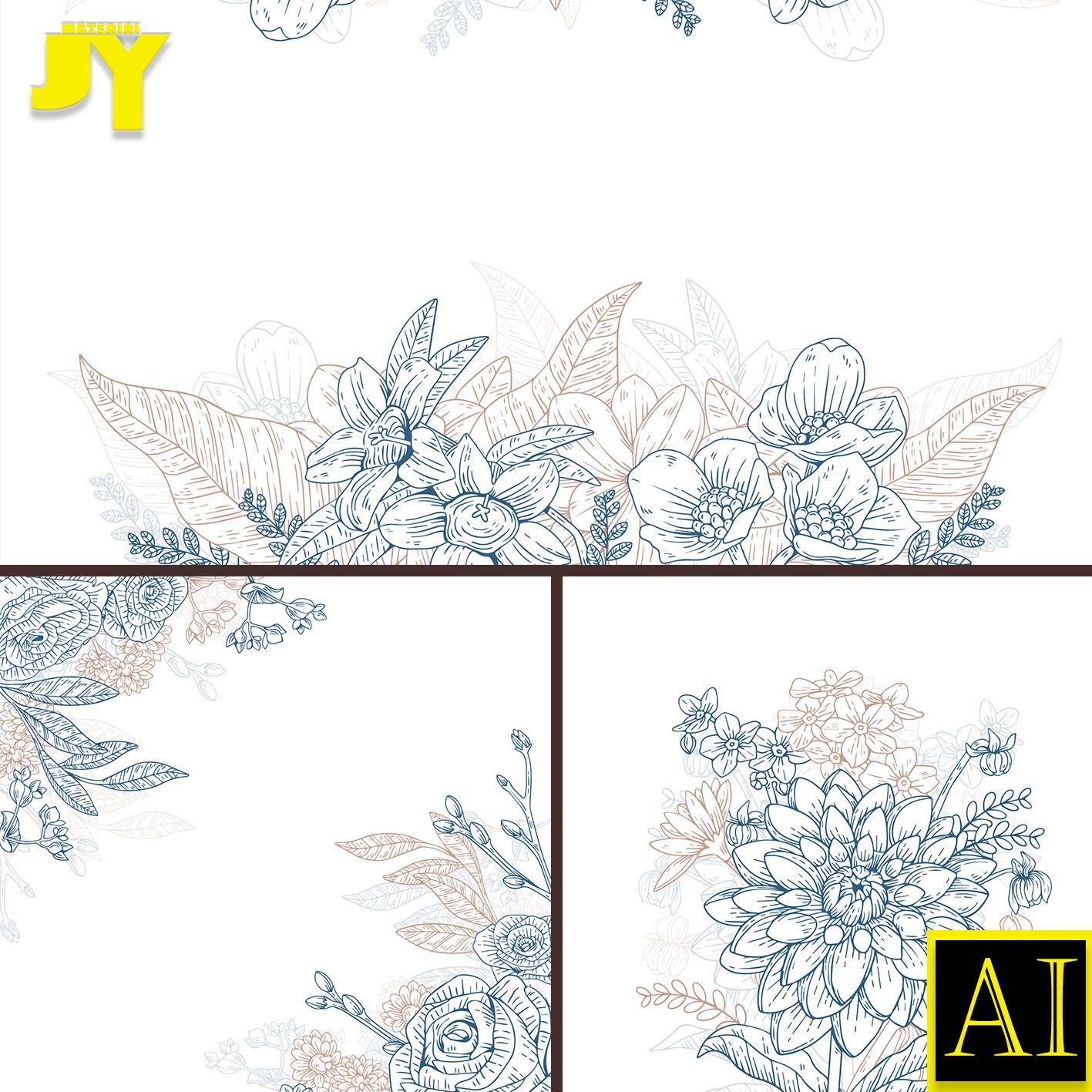 高贵典雅北欧风抽象文艺植物花卉线描线稿包装插画装饰背景ai素材