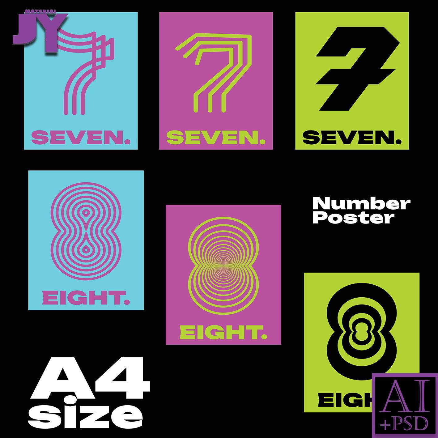 阿拉伯数字1-10科技潮流抽象现代几何线条变形艺术字体ai psd素材