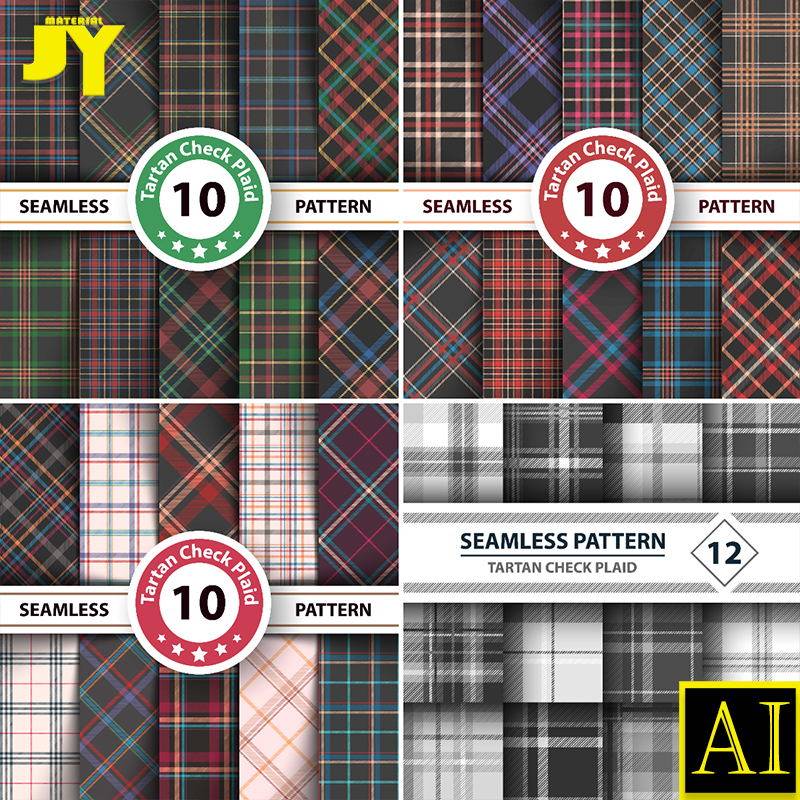 经典格子衫格纹布纹无缝平铺背景图案方格布面底纹设计ai矢量素材