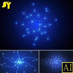 蓝色现代科技网络通信电路AI芯片AI素材